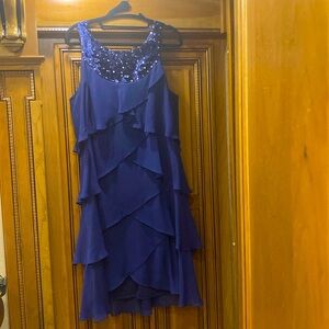 Bellisima Fashion Navy Blue Embellished Tiered Sleeveless Dress Size 14